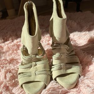 Cream Strappy Heeled Boot